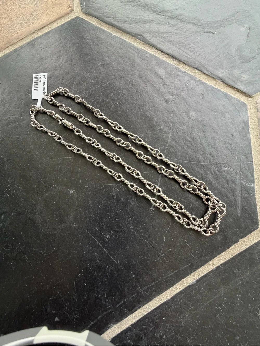 14kt. White Gold Hand Made Cable Link Chain 24” Long